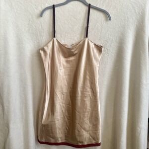 Anne Klein Y2K Champagne Satin Slip Dress‎ Lingerie Style Velvet Trim M